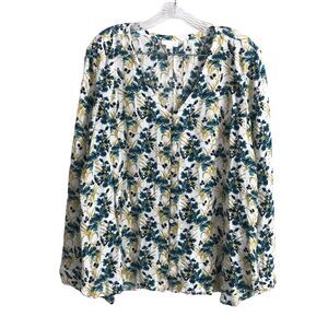 J. Jill Women's Blouse Size L Foral Boho Long Sleeve 100% Rayon Top Shirt